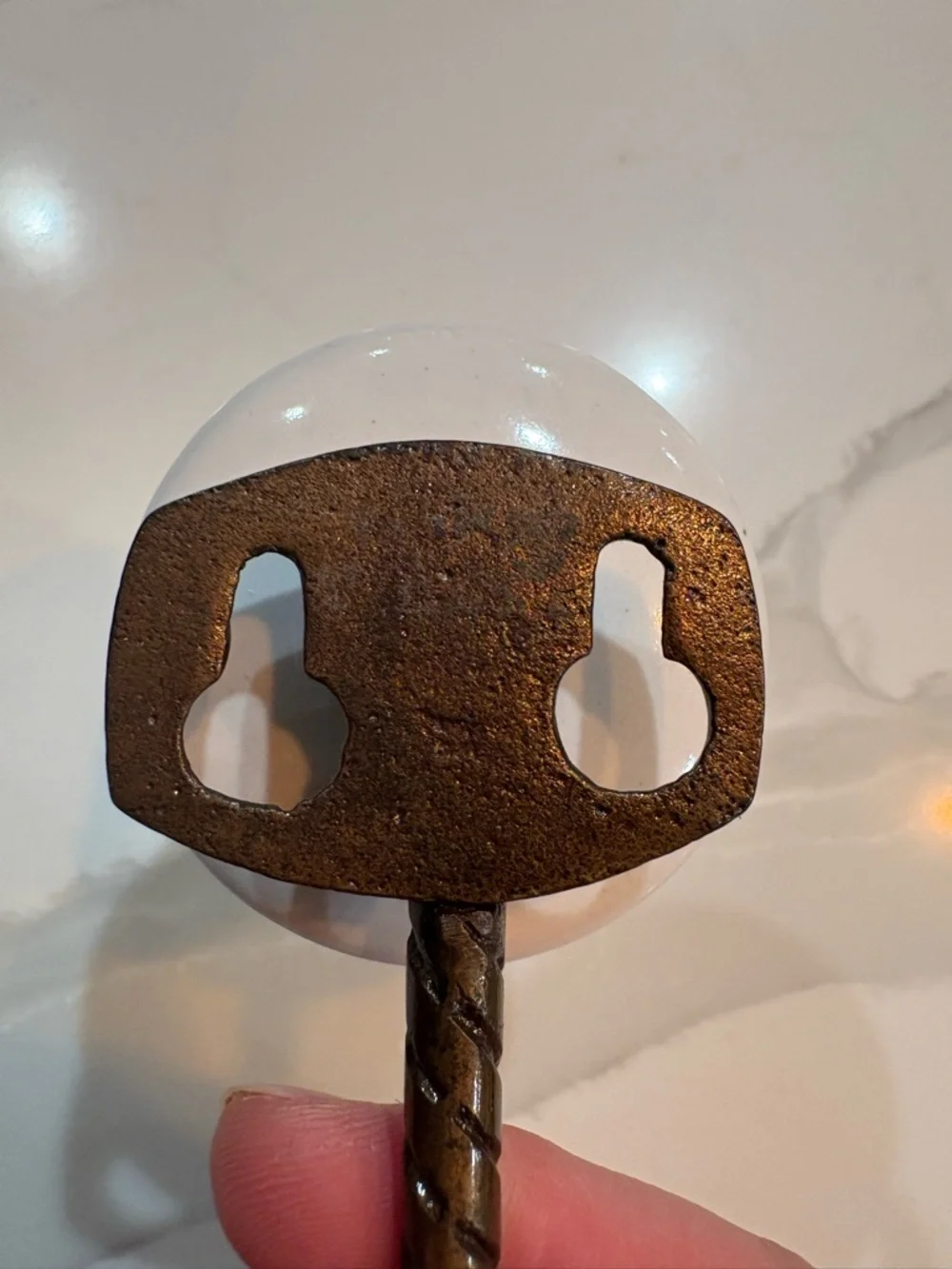 Anthropologie White Ceramic & Bronze 'L' Wall Hook